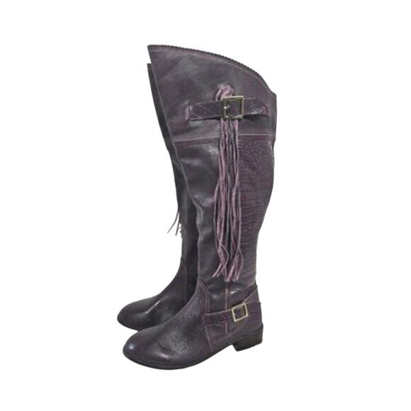 June Ambrose Purple Leather Fringed Embossed High Western Equestrian Boots 9 EUC - Picture 4 of 12